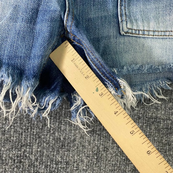 Free People Denim Shorts 24 Blue Jesse Carpenter Button Fly Distressed - Picture 11 of 16